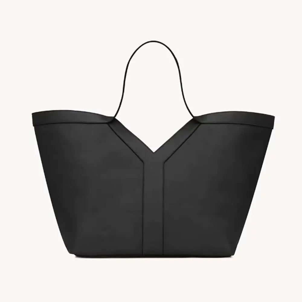Front angle of Saint Laurent YSL Women Y Tote in black leather