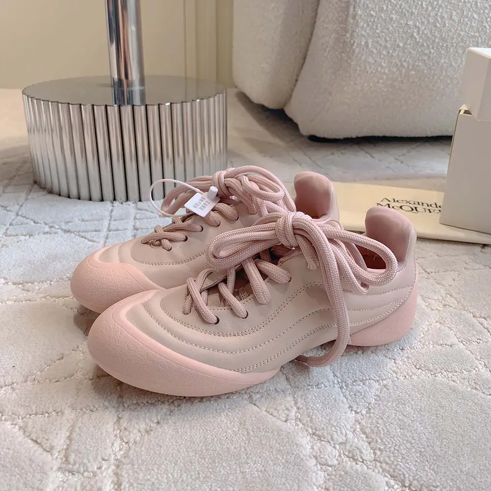 Alexander Mcqueen Unisex Crackled Leather Flexion Sneaker in Pink - image 4