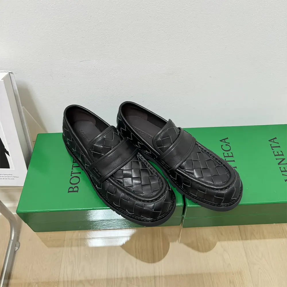 Top view of Bottega Veneta Unisex Haddock Loafer-Black displaying slip-on design