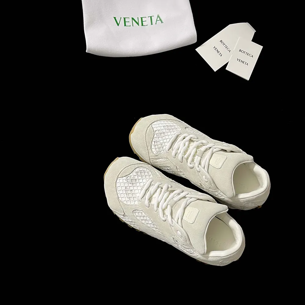 Overhead angle of Bottega Veneta Unisex Orbit Sneaker showing lace-up closure