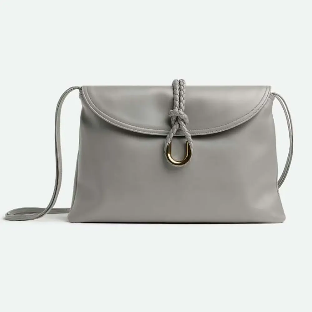 Front view of Bottega Veneta Women Liberta Cross-body Bag in silver leather