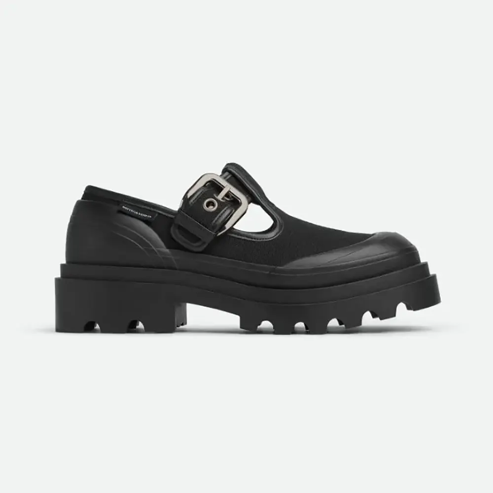 Side view of Bottega Veneta Women Trek Mary-Jane with chunky rubber sole