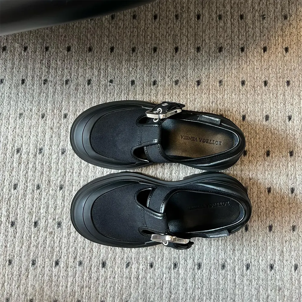 Top-down look at adjustable buckle on Bottega Veneta Women Trek Mary-Jane