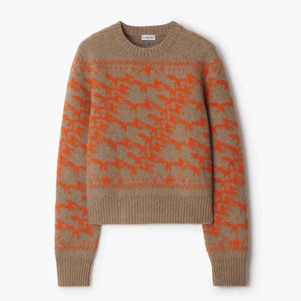 Front view of Burberry Men Cropped Fox Wool Sweater in vibrant orange