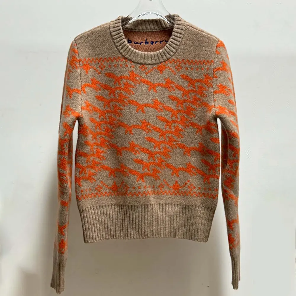 Close-up detail of ribbed collar on Burberry Men Cropped Fox Wool Sweater