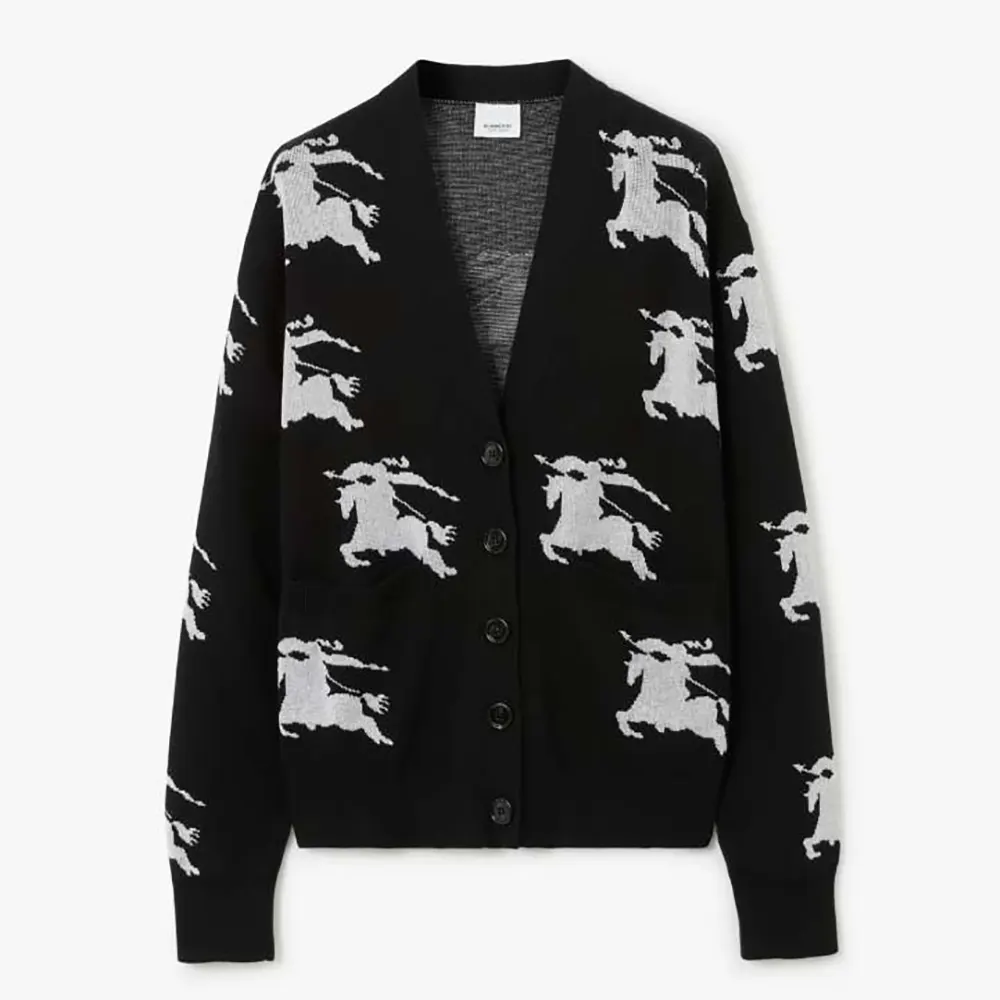 Front view of Burberry Women EKD Cotton Silk Cardigan in black