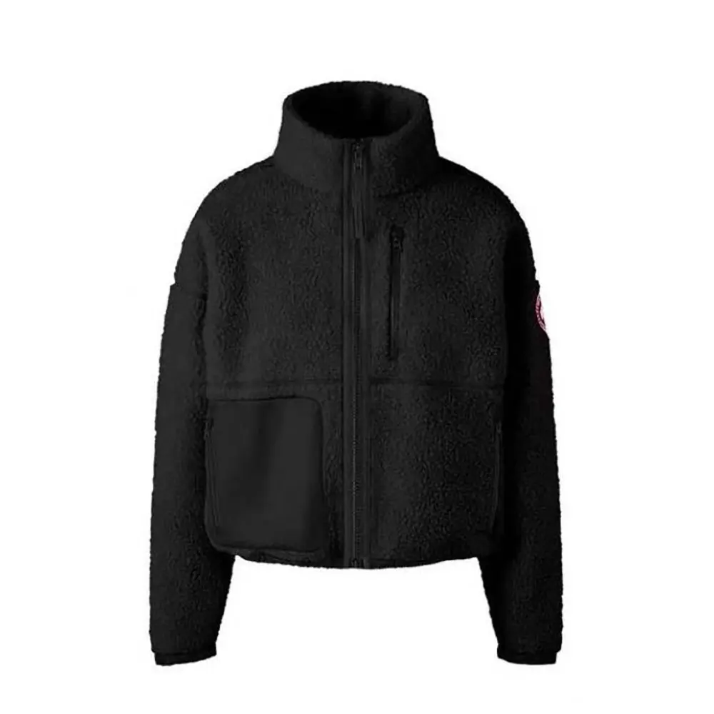 Front view of Canada Goose Women Beige Simcoe Fleece Jacket-Black on model