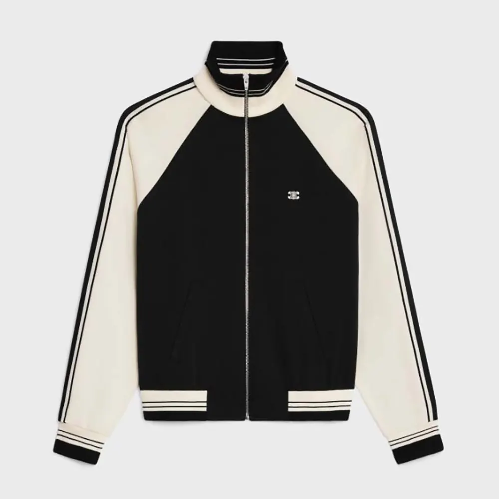 Front view of Celine Women Tracksuit Jacket in Double Face Jersey-Black