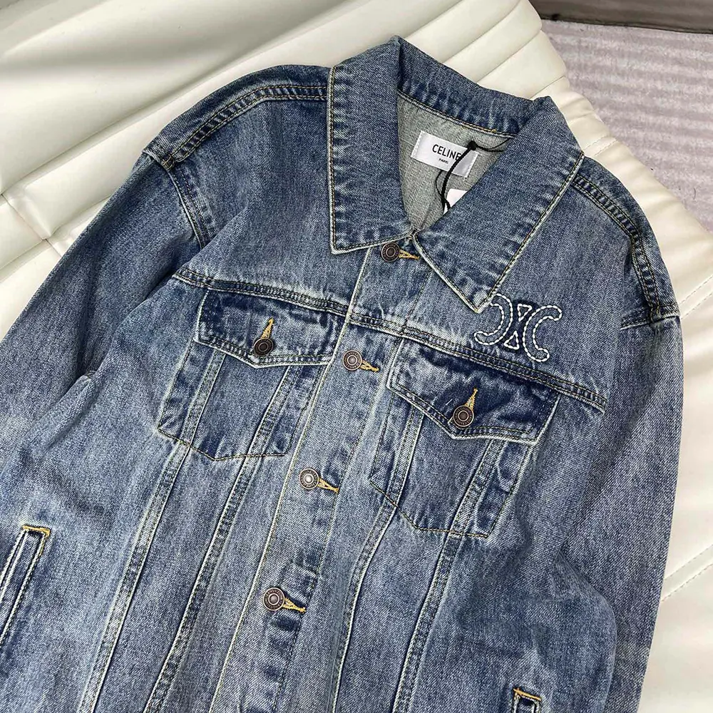 Celine Women Trucker Jacket in Dark Union Wash Denim - image 4