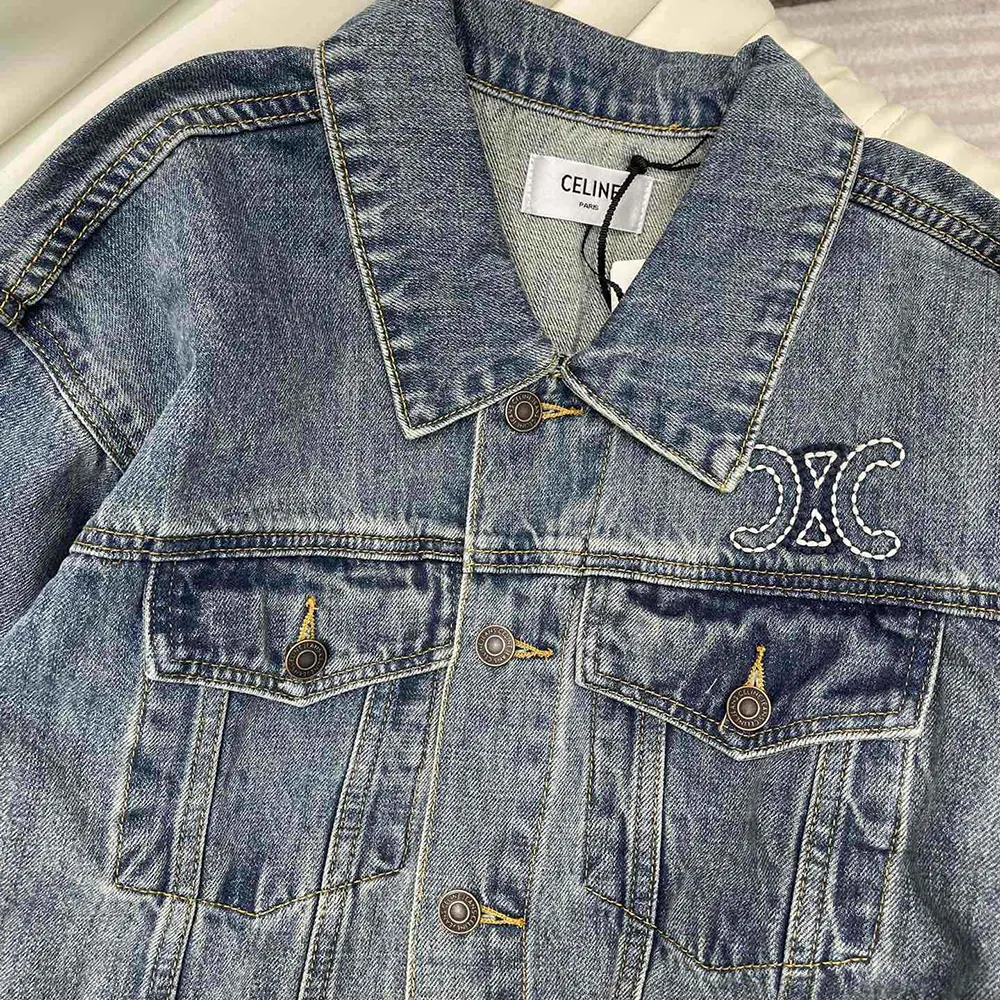 Celine Women Trucker Jacket in Dark Union Wash Denim - image 5