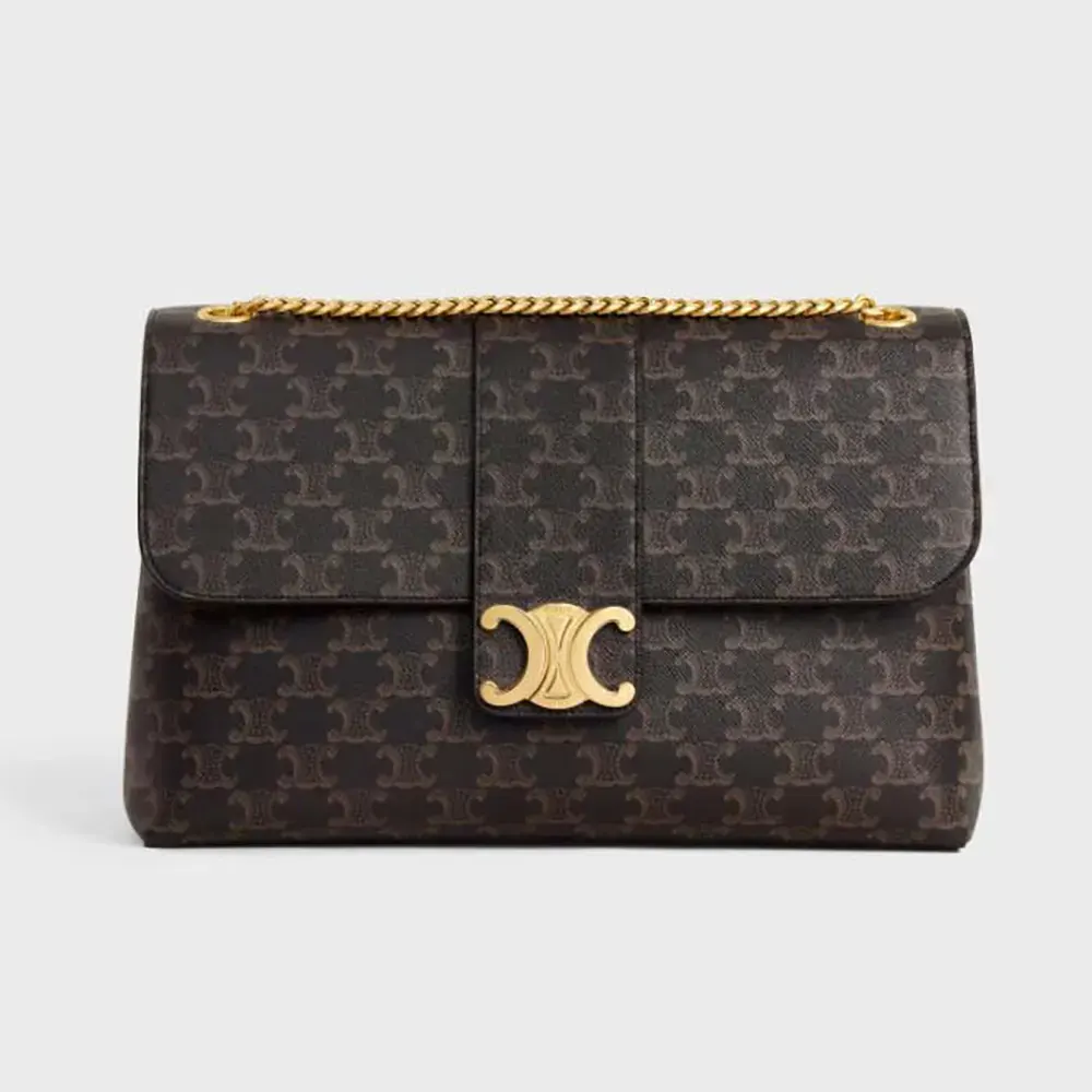 Front view of Celine Women Large Celine Victoire Bag in Triomphe Canvas