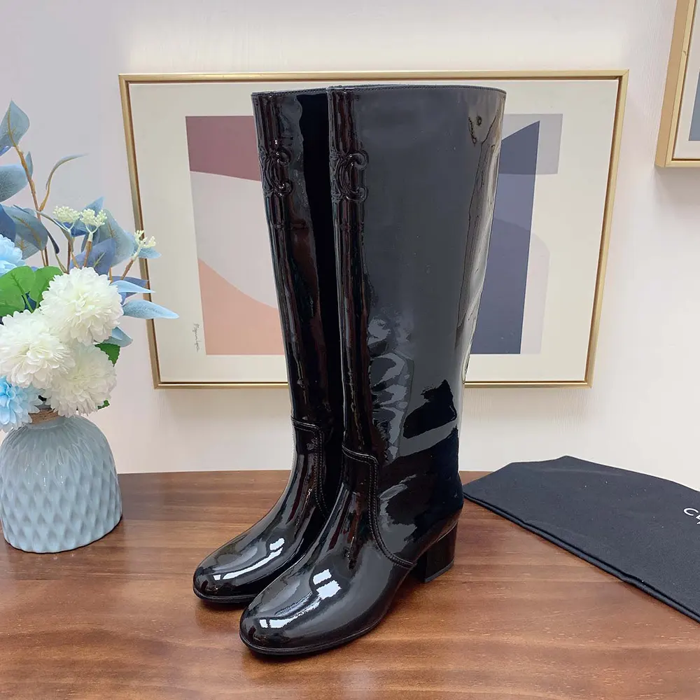 Celine Women Les Bottes Celine Triomphe High Boot in Patent Calfskin-Black - image 5