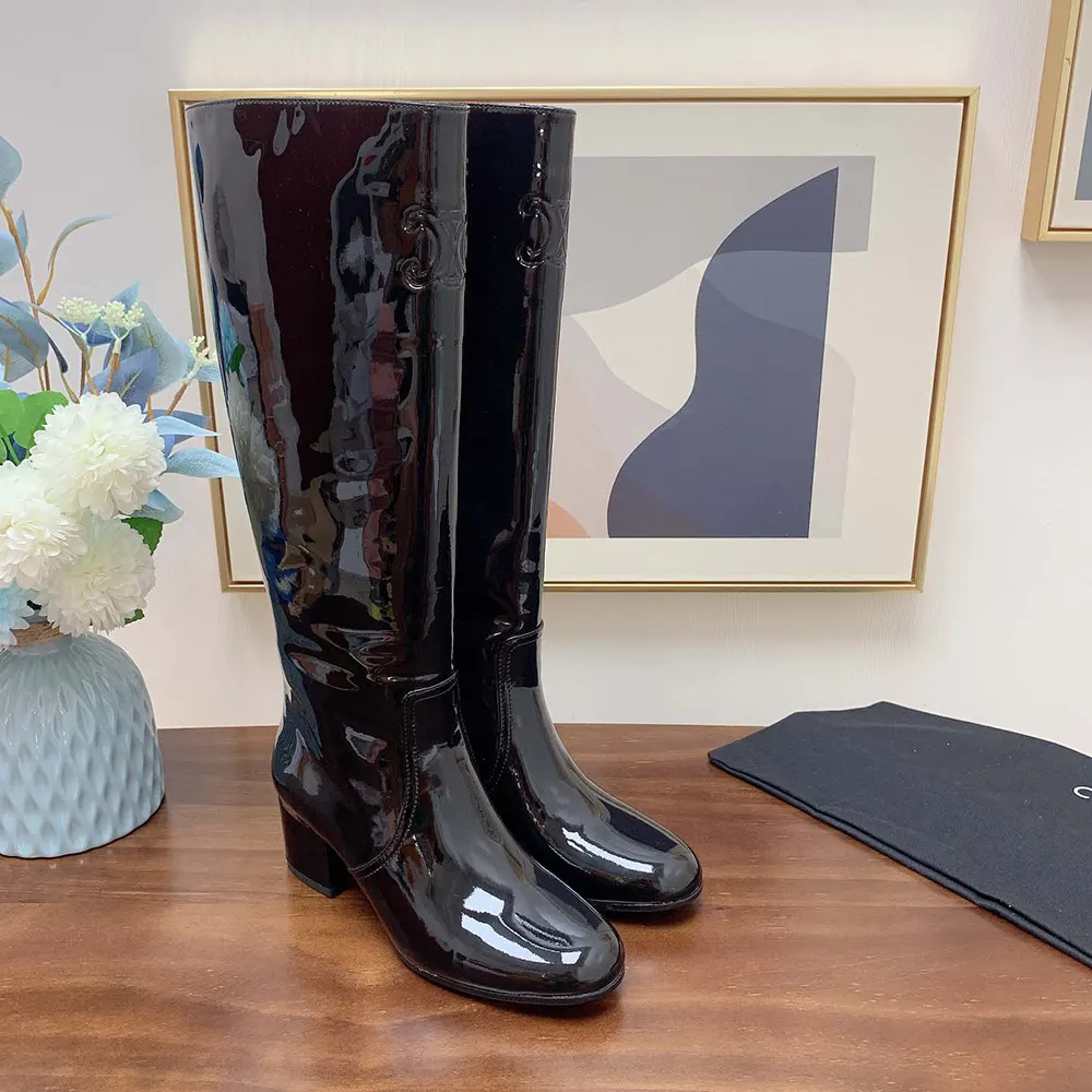Celine Women Les Bottes Celine Triomphe High Boot in Patent Calfskin-Black - image 6