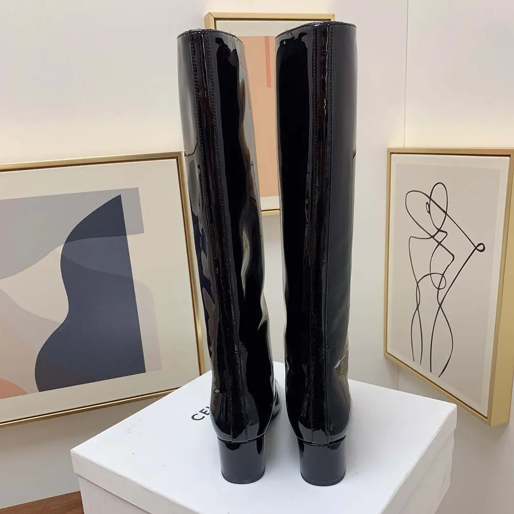 Celine Women Les Bottes Celine Triomphe High Boot in Patent Calfskin-Black - image 9