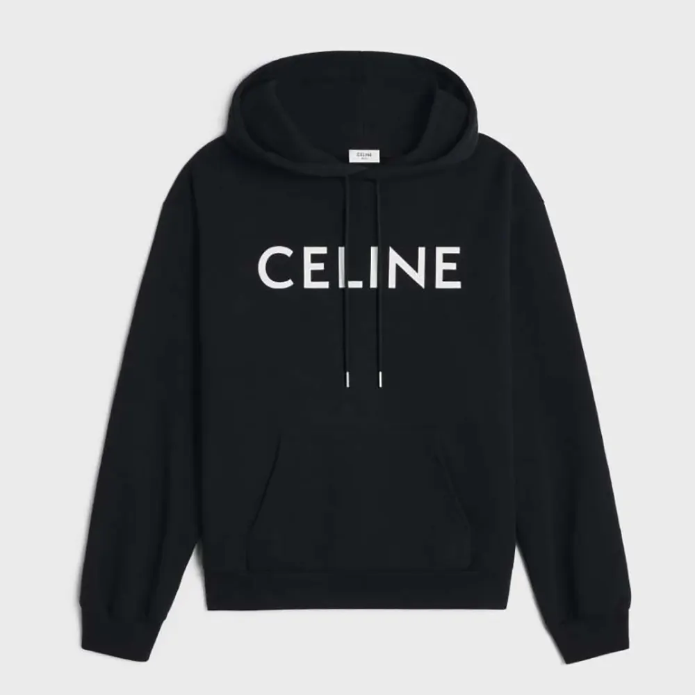 Celine Women Loose Hoodie in Cotton Fleece-Black