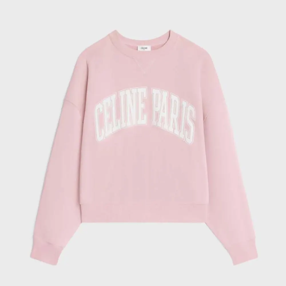 Front view of Celine Men Oversized Celine Sweatshirt in pink cotton fleece