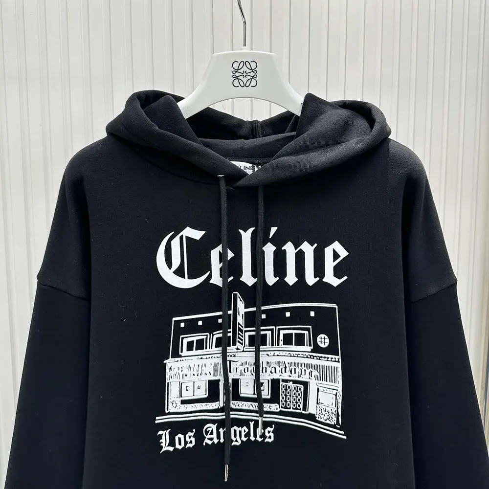 Celine Women Troubadour Loose Hoodie in Cotton Fleece-Black - image 4