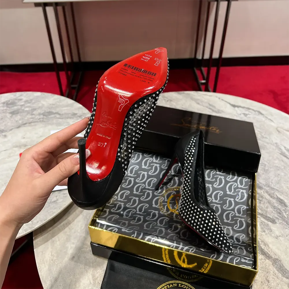 Christian Louboutin Women Apostropha Mesh Strass 80mm Pumps-Black - image 10