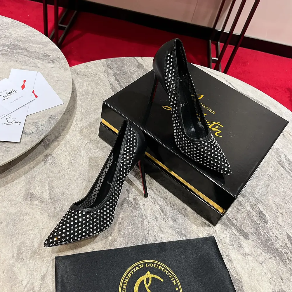Christian Louboutin Women Apostropha Mesh Strass 80mm Pumps-Black - image 5