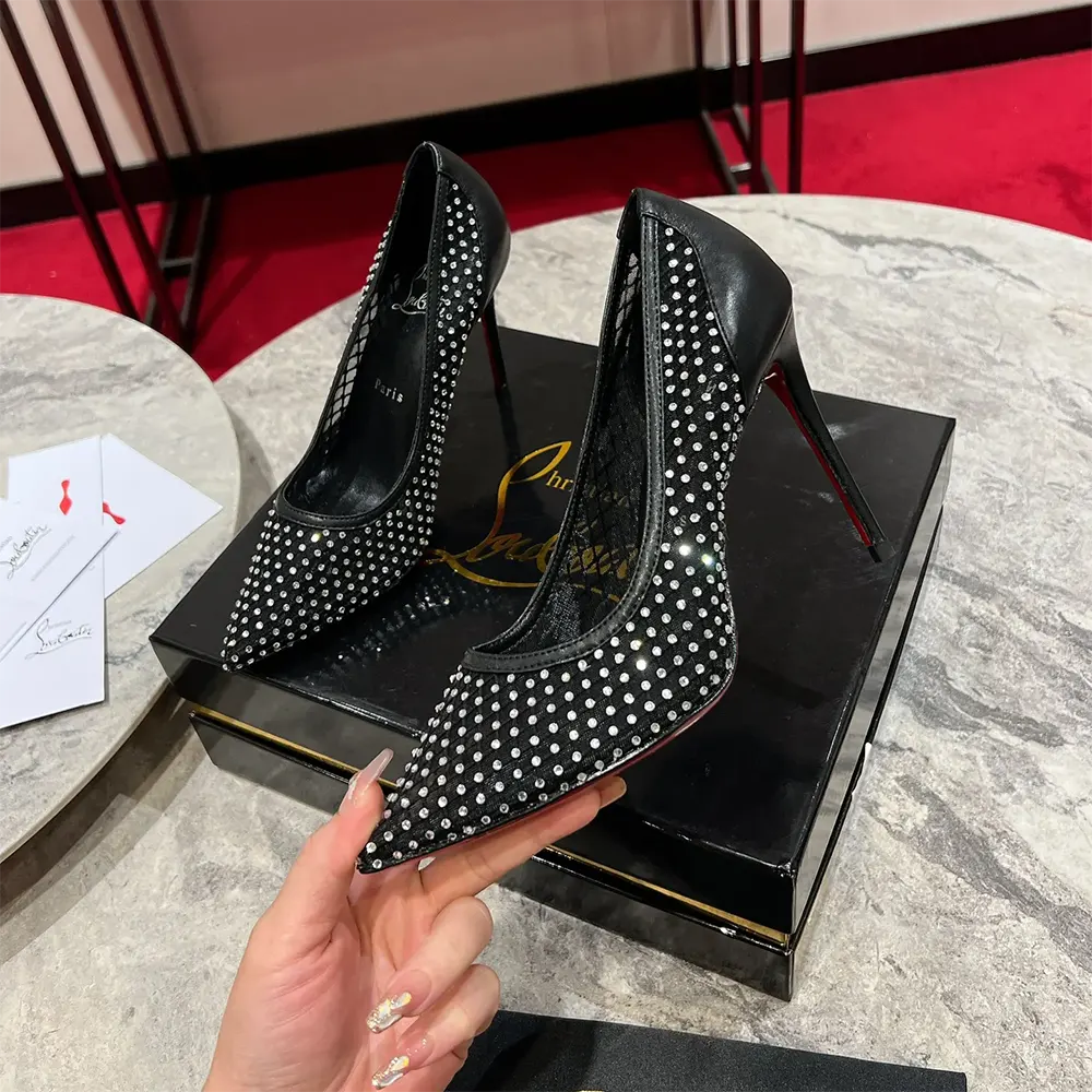 Christian Louboutin Women Apostropha Mesh Strass 80mm Pumps-Black - image 4