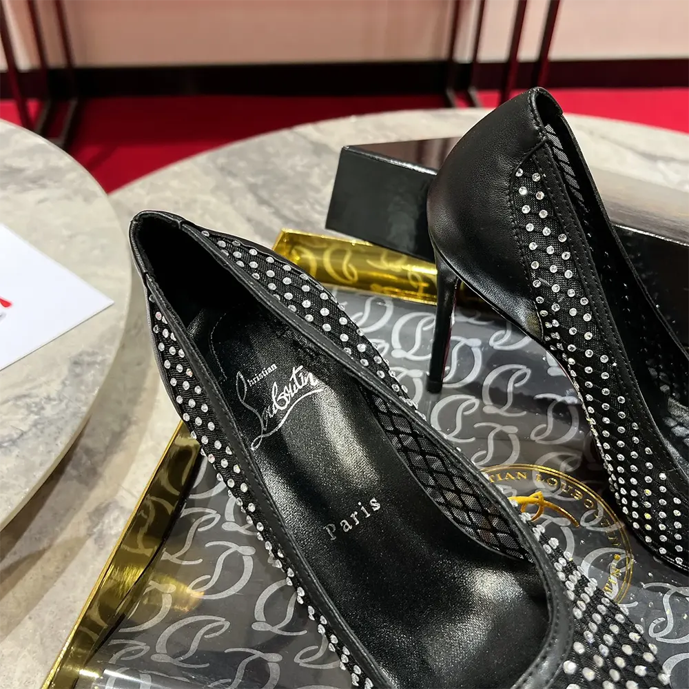 Christian Louboutin Women Apostropha Mesh Strass 80mm Pumps-Black - image 8