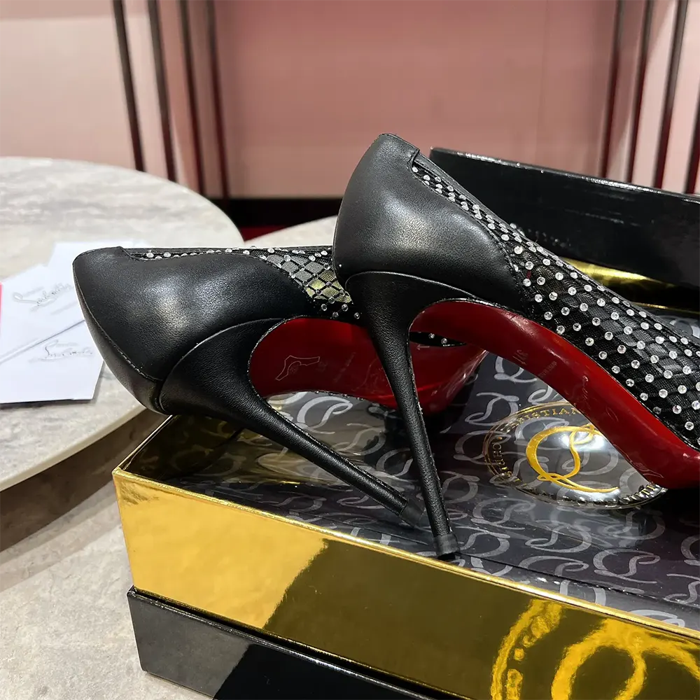Christian Louboutin Women Apostropha Mesh Strass 80mm Pumps-Black - image 9