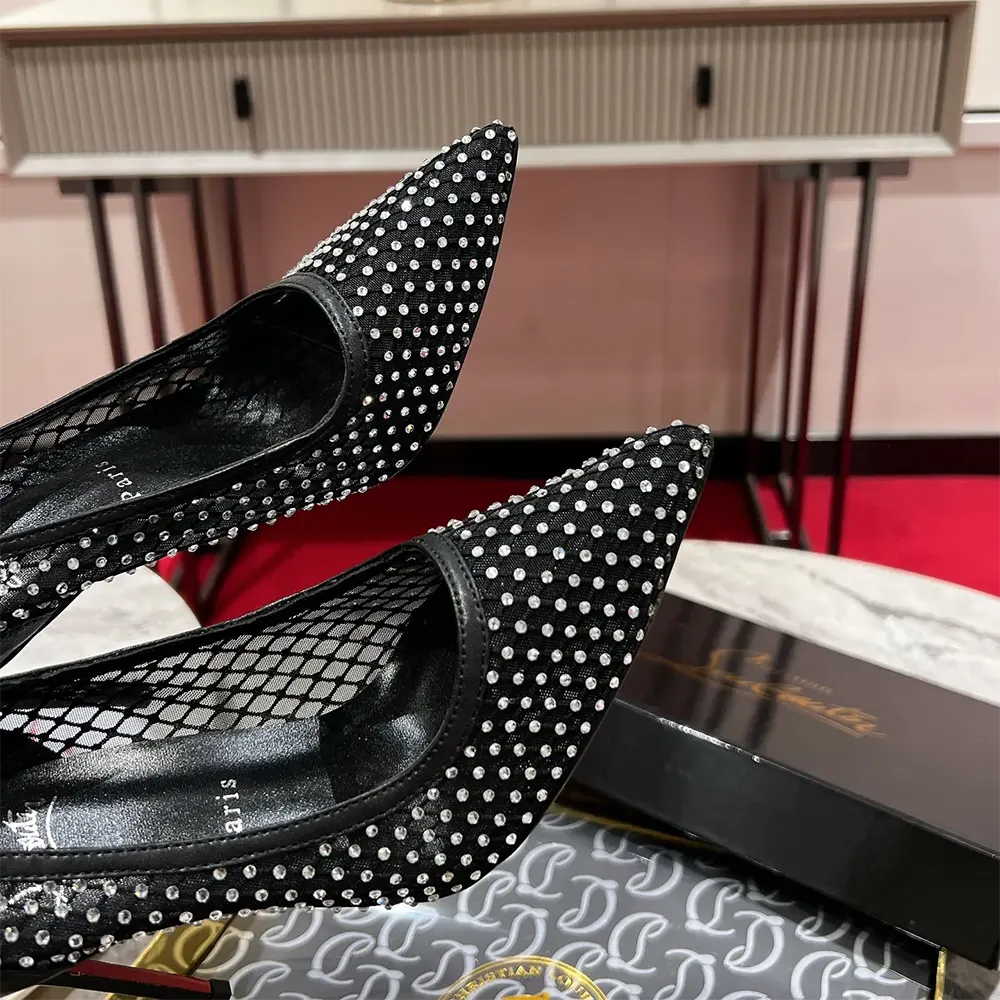 Christian Louboutin Women Apostropha Mesh Strass 80mm Pumps-Black - image 7