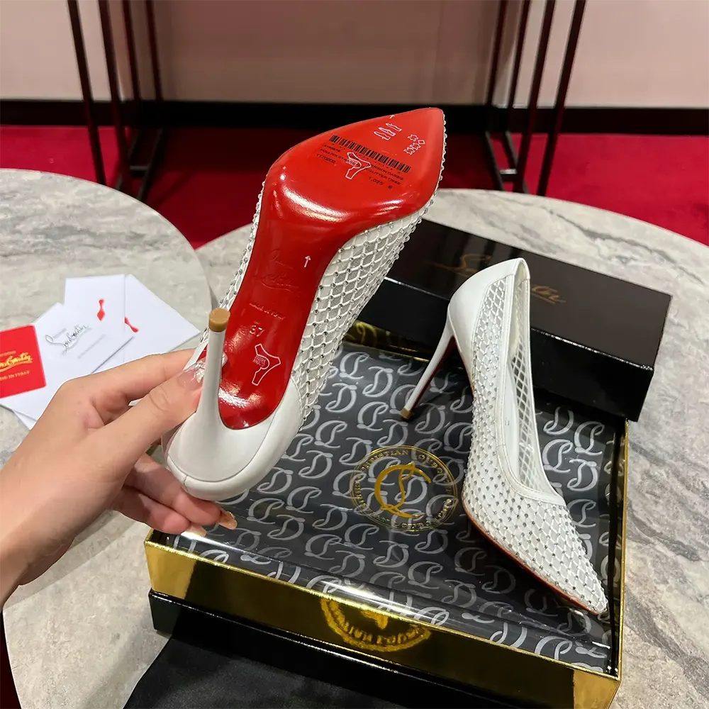 Christian Louboutin Women Apostropha Mesh Strass 80mm Pumps-White - image 10