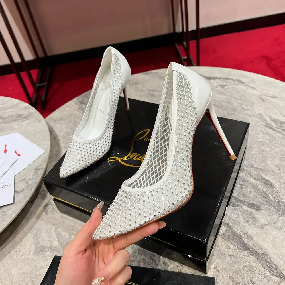 Christian Louboutin Women Apostropha Mesh Strass 80mm Pumps-White - image 4