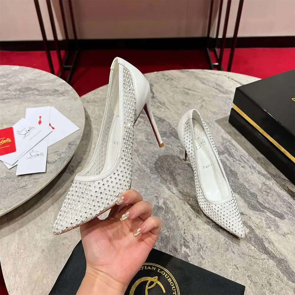 Christian Louboutin Women Apostropha Mesh Strass 80mm Pumps-White - image 6