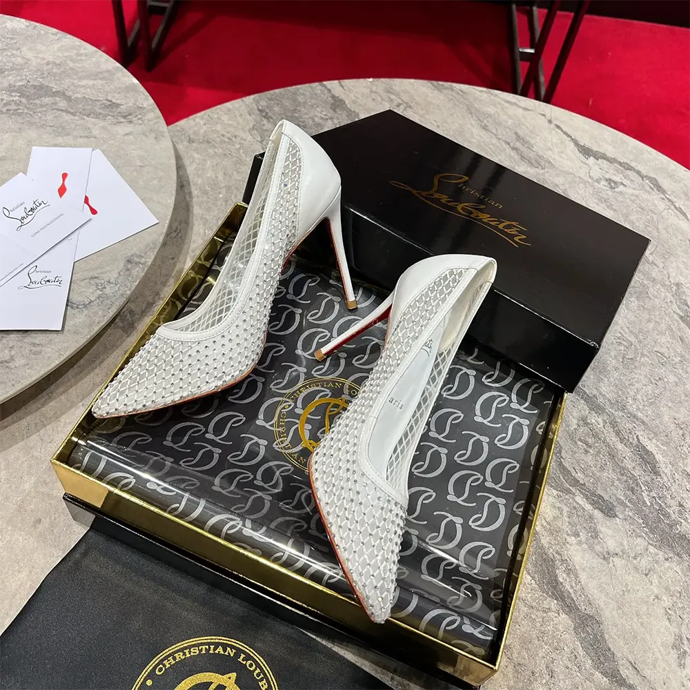 Christian Louboutin Women Apostropha Mesh Strass 80mm Pumps-White - image 5