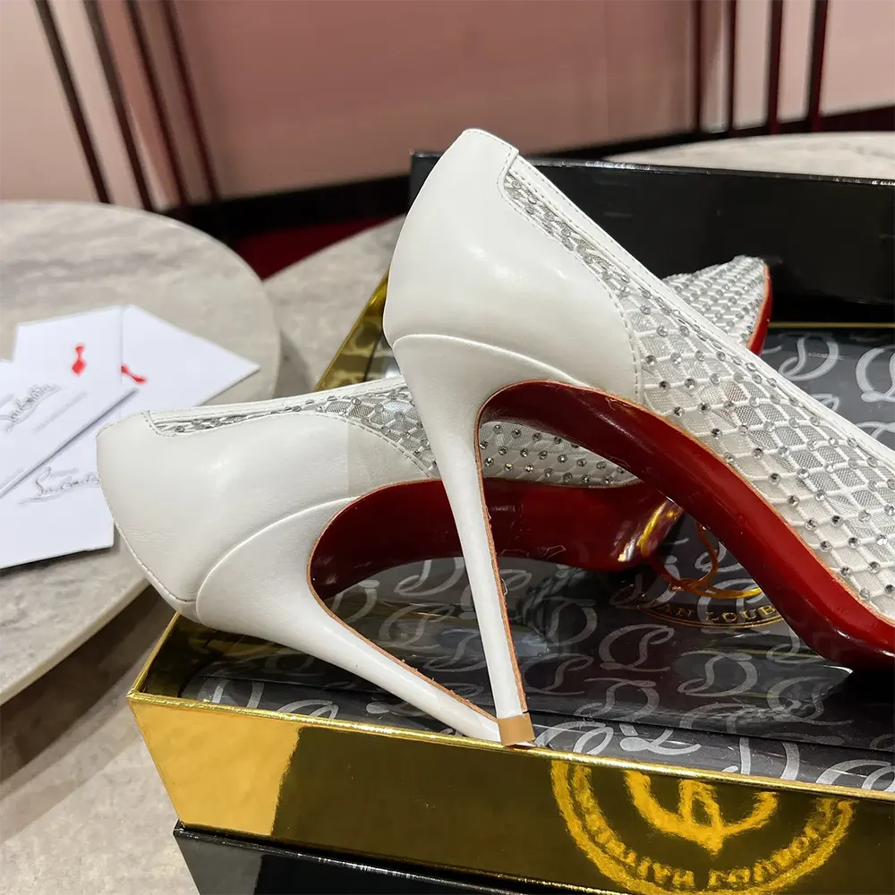 Christian Louboutin Women Apostropha Mesh Strass 80mm Pumps-White - image 9