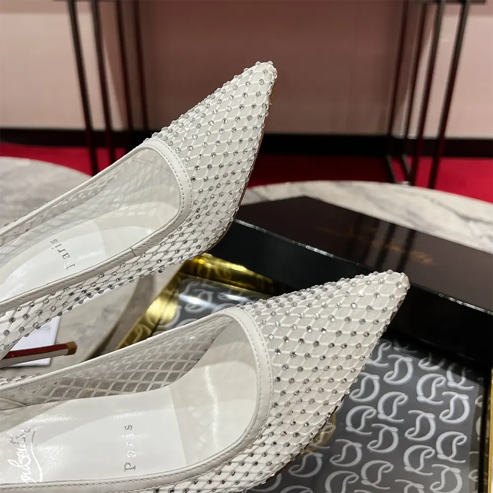 Christian Louboutin Women Apostropha Mesh Strass 80mm Pumps-White - image 8