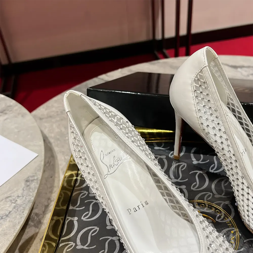 Christian Louboutin Women Apostropha Mesh Strass 80mm Pumps-White - image 7