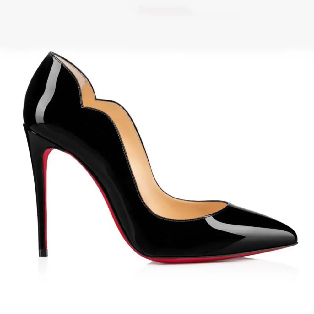 Side view of Christian Louboutin Women Hot Chick 100 mm Pumps Patent Calf Leather Black