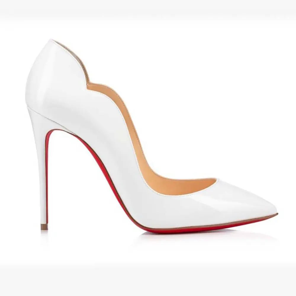 Side angle of Christian Louboutin Women Hot Chick 100 mm Pumps Patent Calf Leather White
