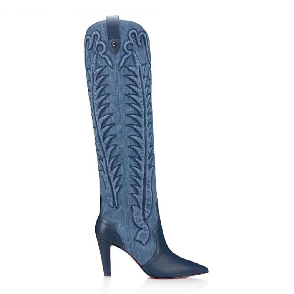 Side profile of Christian Louboutin Women Santia Botta 85 mm Boots navy leather