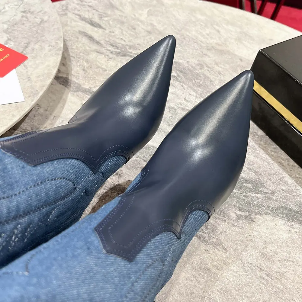 Christian Louboutin Women Santia Botta 85 mm Boots Nappa Leather and Denim - image 7