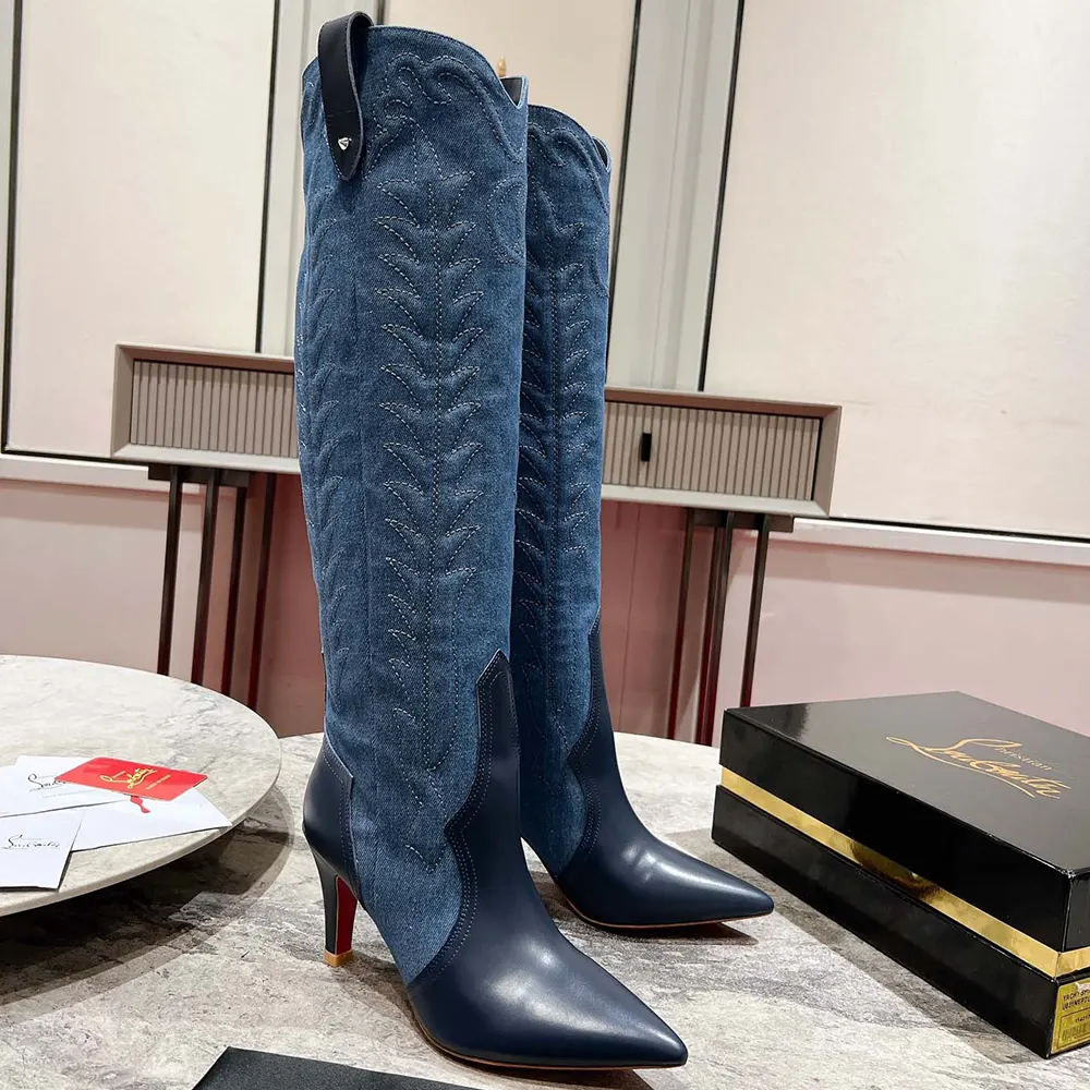 Christian Louboutin Women Santia Botta 85 mm Boots Nappa Leather and Denim - image 4