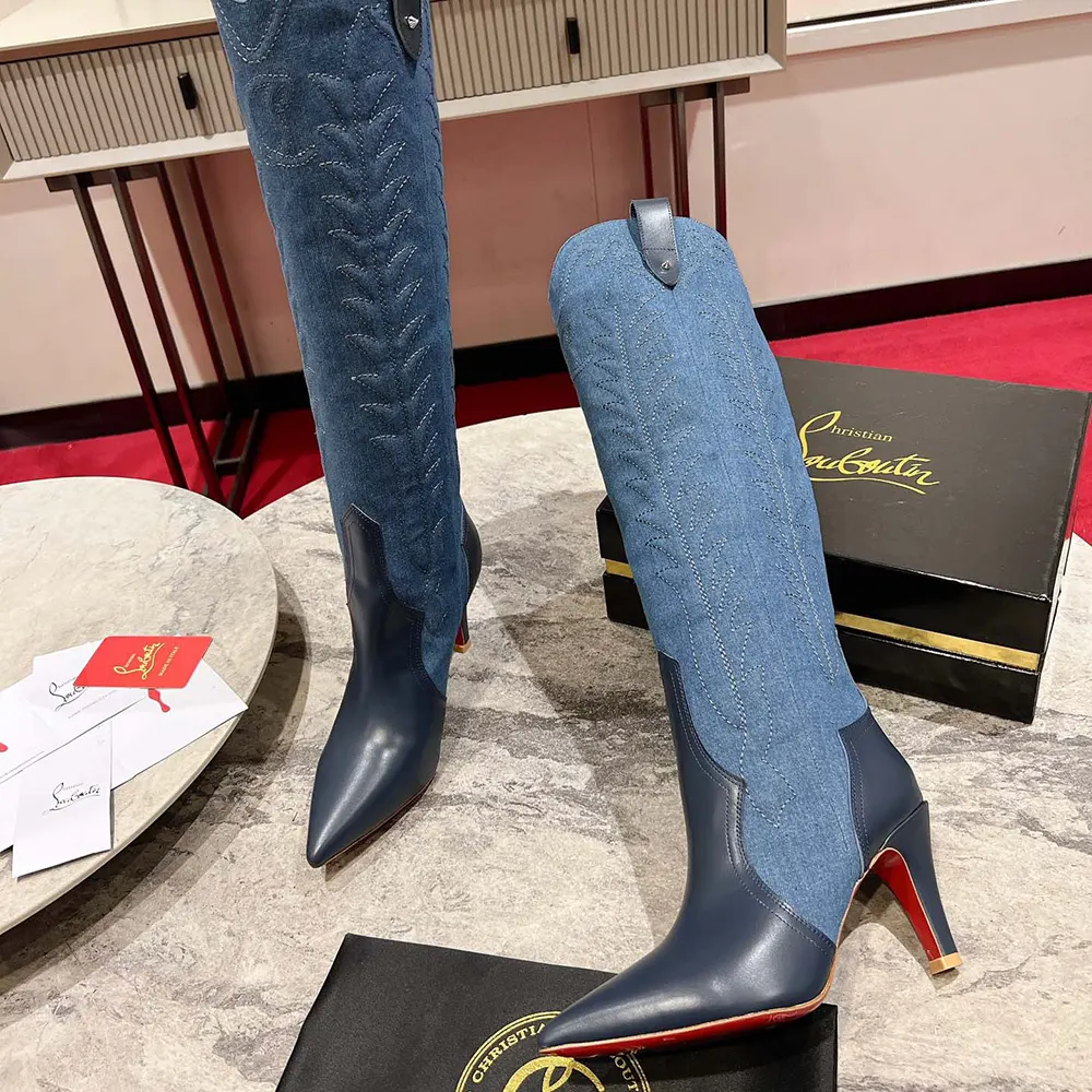 Christian Louboutin Women Santia Botta 85 mm Boots Nappa Leather and Denim - image 6