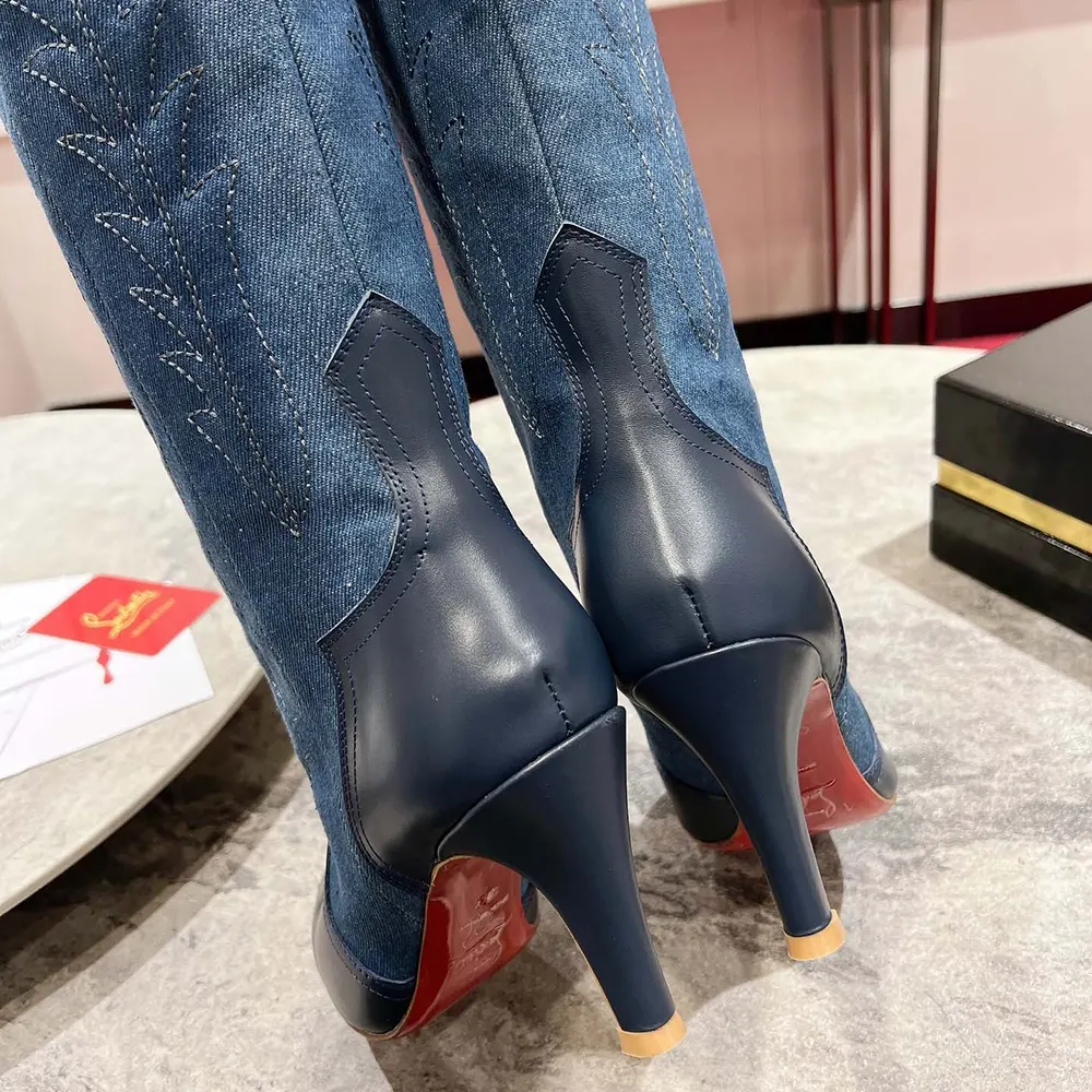 Christian Louboutin Women Santia Botta 85 mm Boots Nappa Leather and Denim - image 8