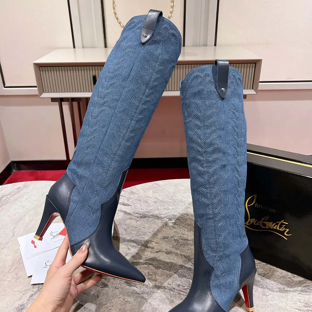 Christian Louboutin Women Santia Botta 85 mm Boots Nappa Leather and Denim - image 5