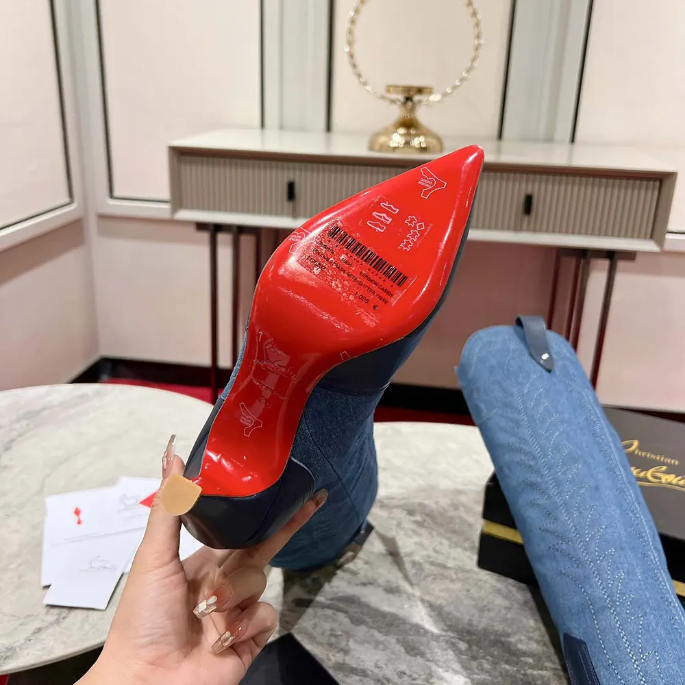 Christian Louboutin Women Santia Botta 85 mm Boots Nappa Leather and Denim - image 10