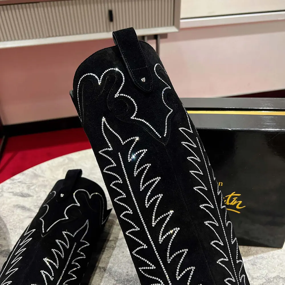 Christian Louboutin Women Santia Botta Strass 85 mm Low Boots Veau Velours and Strass-Black - image 9