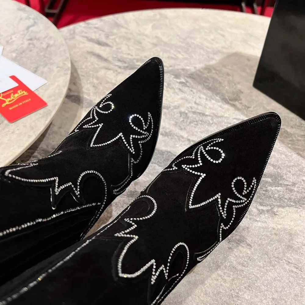 Christian Louboutin Women Santigag Strass 85 mm Low Boots Veau Velours and Strass-Black - image 8