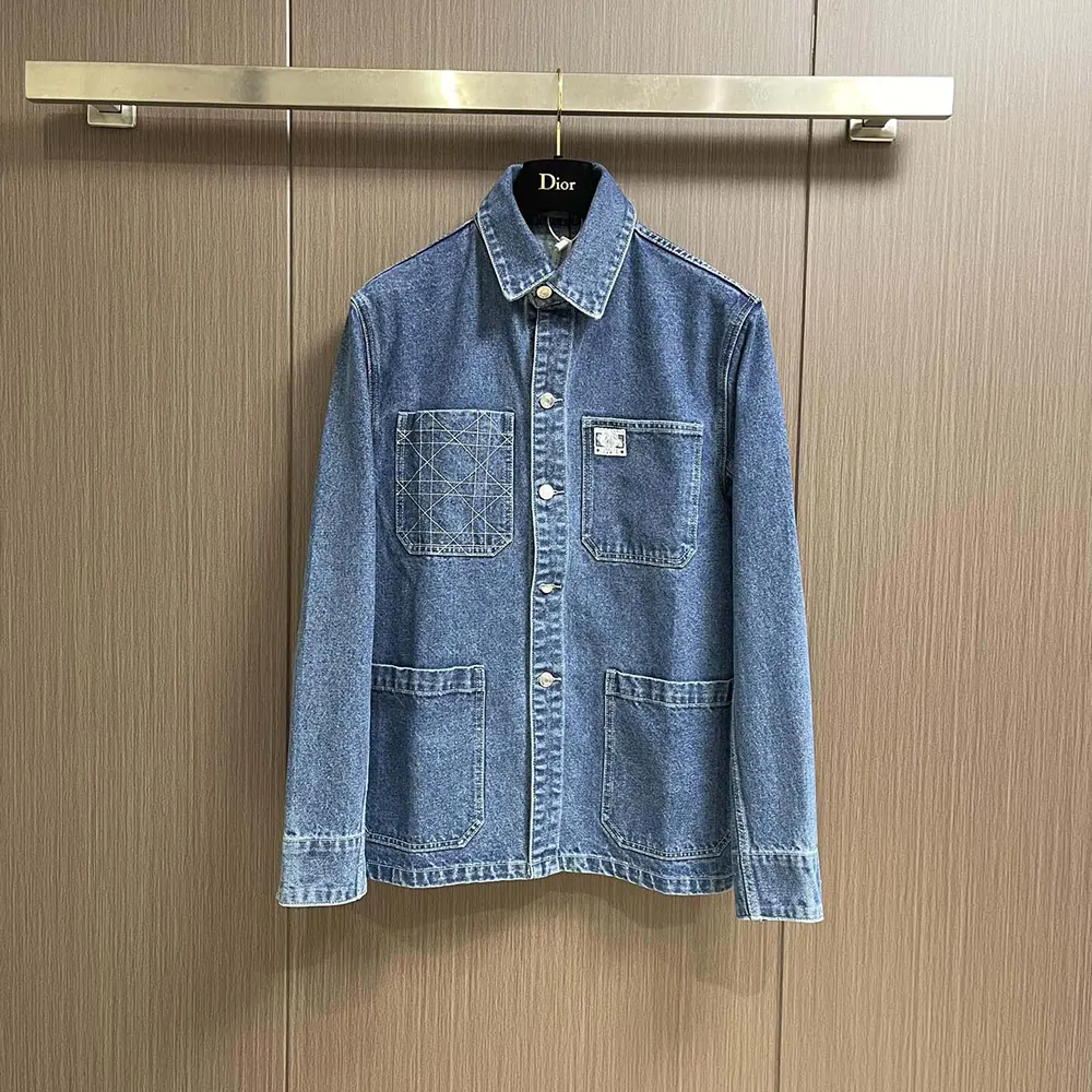 Close-up of signature charm detail on Dior Men Charm Overshirt pocket