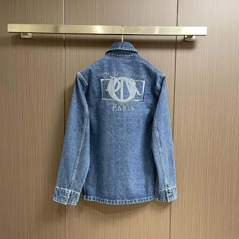 Side profile showing relaxed fit of Dior Men Charm Overshirt in blue