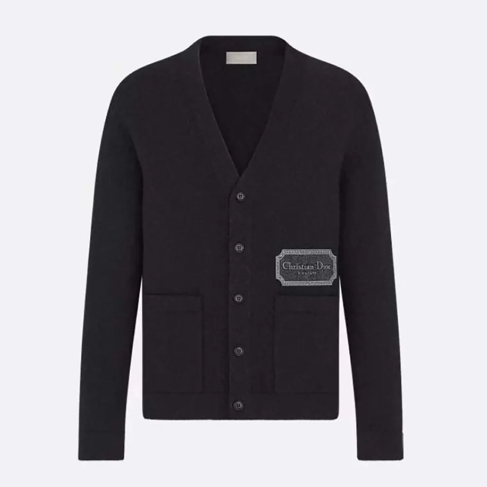 Front view of Dior Women Christian Dior Couture Cardigan Black Cashmere Jersey