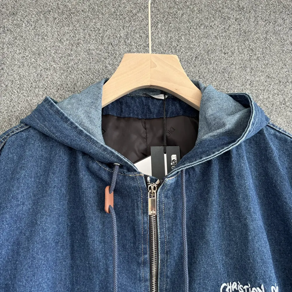Dior Men Christian Dior Tag Hooded Jacket Blue Cotton Denim - image 4