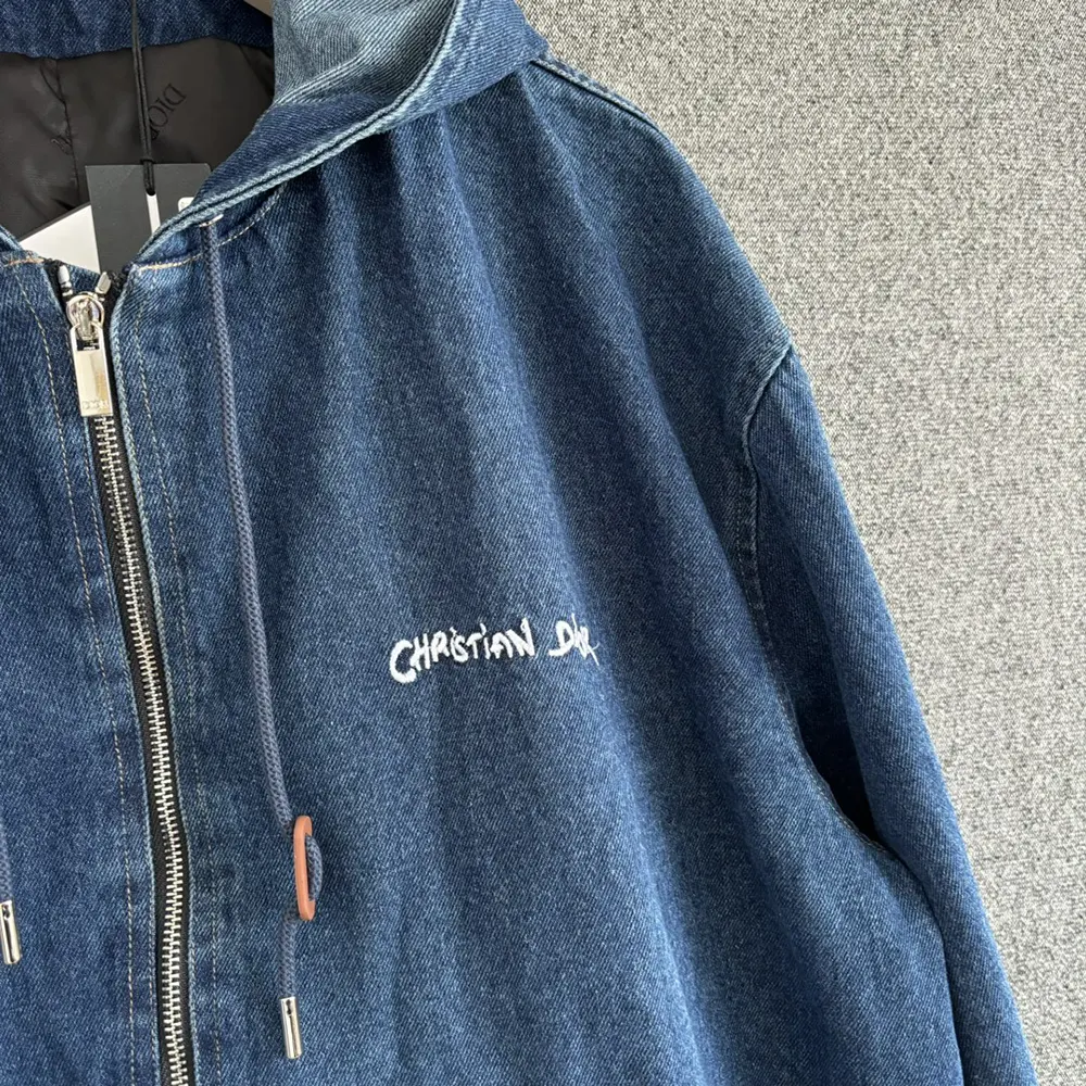 Dior Men Christian Dior Tag Hooded Jacket Blue Cotton Denim - image 5